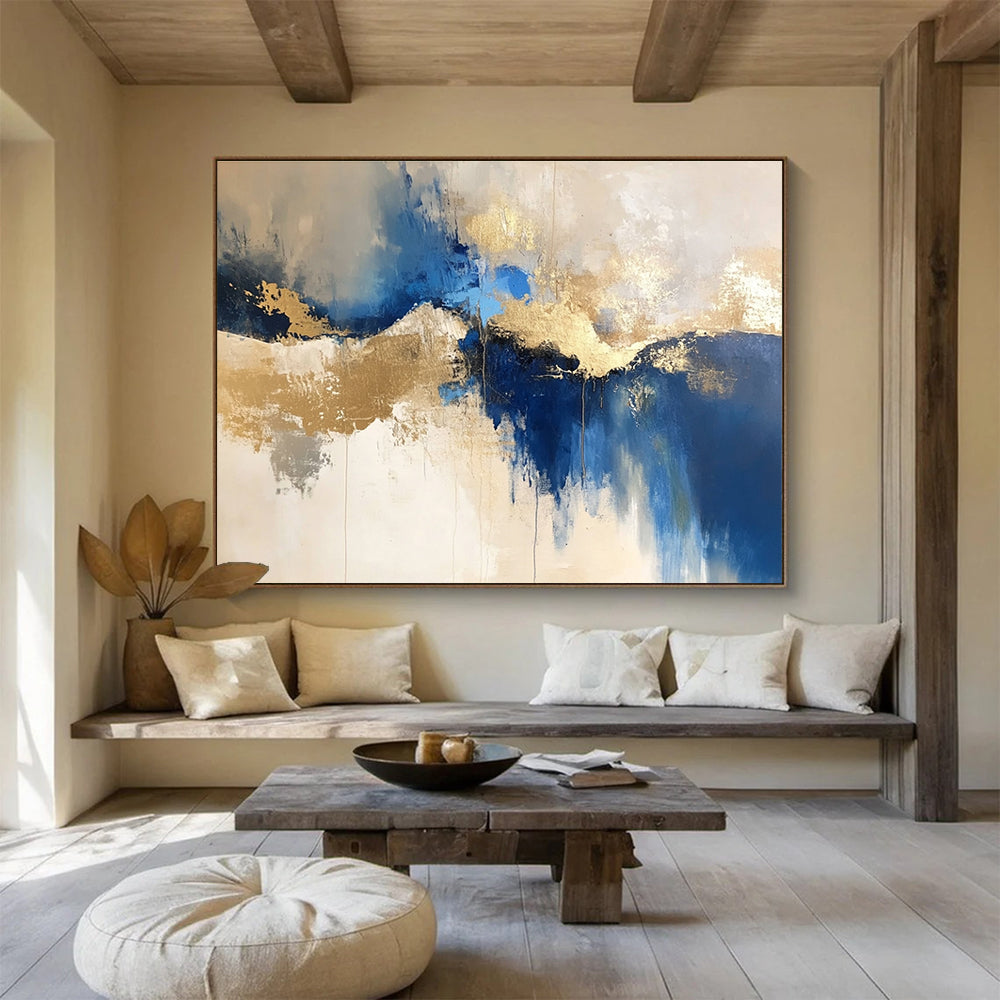 Blue - Gold Abstract Landscape for Coastal Villa & Art Gallery Exhibition SC022