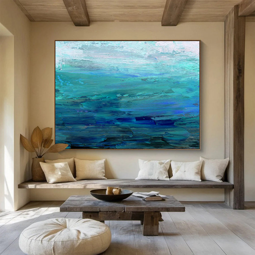 Blue - Green Ocean Abstract Art for Coastal Home Nook DLZ2776