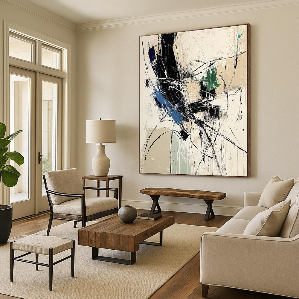 Dynamic Black and White Abstract for Contemporary Art Space & Minimalist Office STSC825