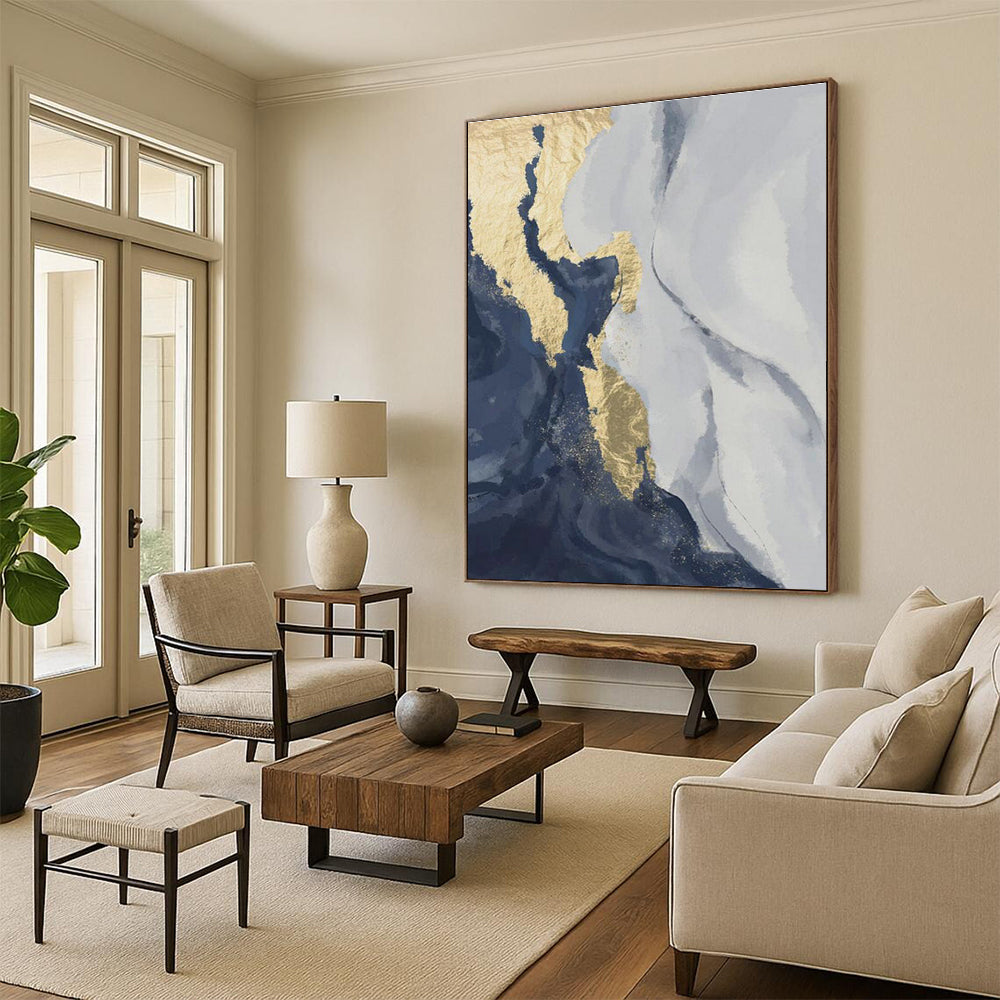 Gold and Blue Abstract Map Art for Luxury Travel Agency & Coastal Home Office DLZ2214