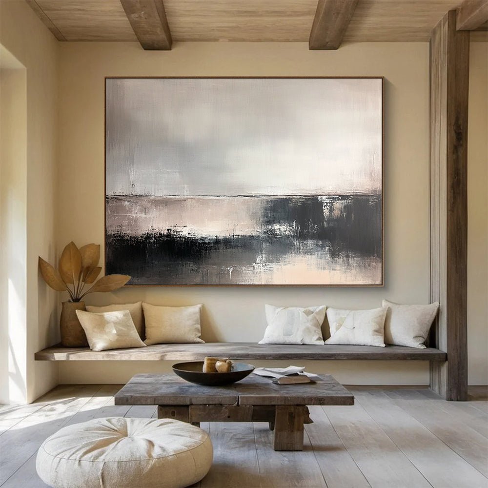 Monochrome Abstract Landscape Art for Modern Studio & Serene Living Room SC382