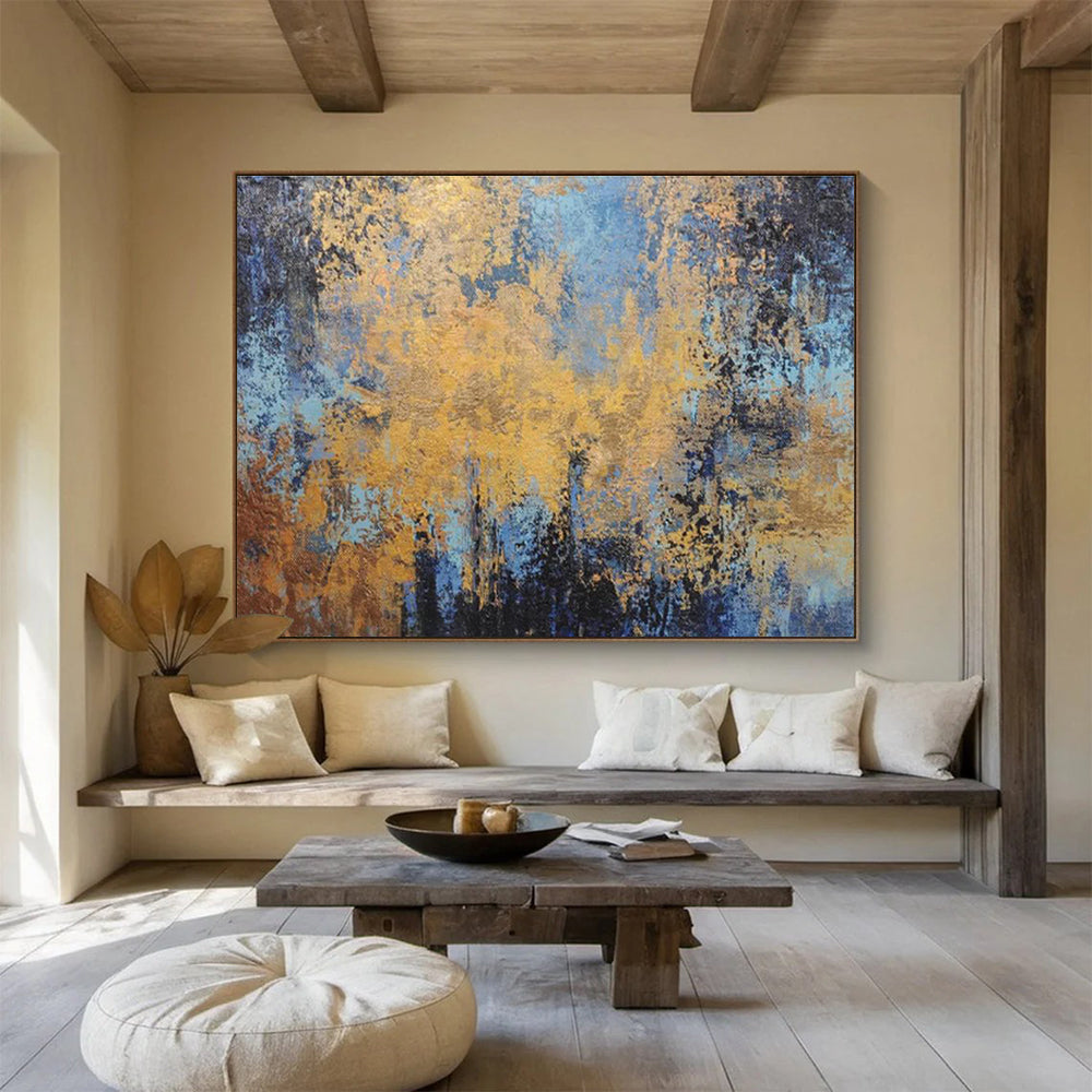 Gold - Blue Abstract Art: Elevate Your Living Room with Dreamy Color Blends DLZ2384