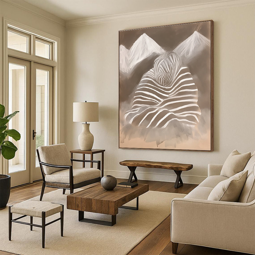Striped Figure and Mountains Surreal Art for Avant - Garde Gallery & Thought - Provoking Home Office STSC1474
