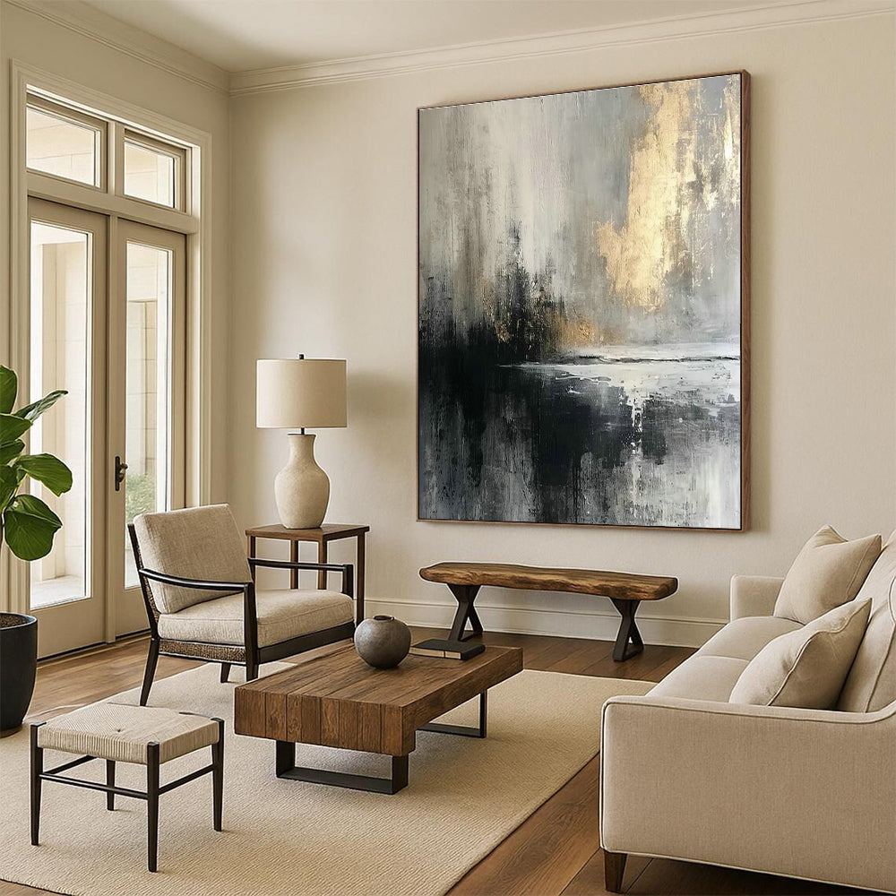 Gray - Gold Ink - Style Landscape Abstract Art for Urban Art Studio & Cultural Heritage Center DLZ1915
