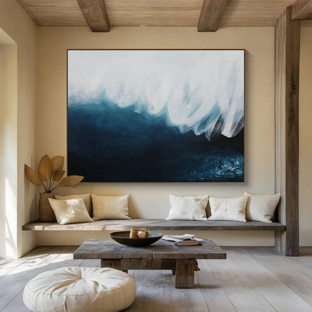 Blue - White Wave Abstract Art for Coastal - Themed Living Rooms DLZ2423