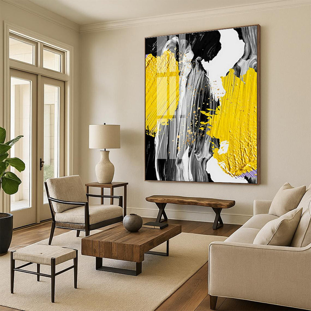 Yellow, Gray, and Gold Abstract Splash Art for Creative Agency & Energetic Retail Space DLZ2226