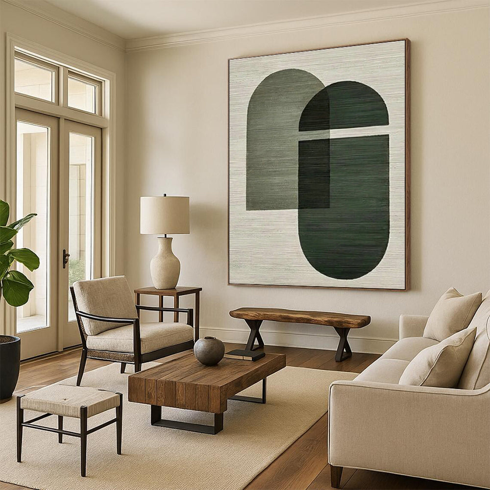 Green - Gray Geometric Abstract Art for Mid - Century Home & Modern Café DLZ1138