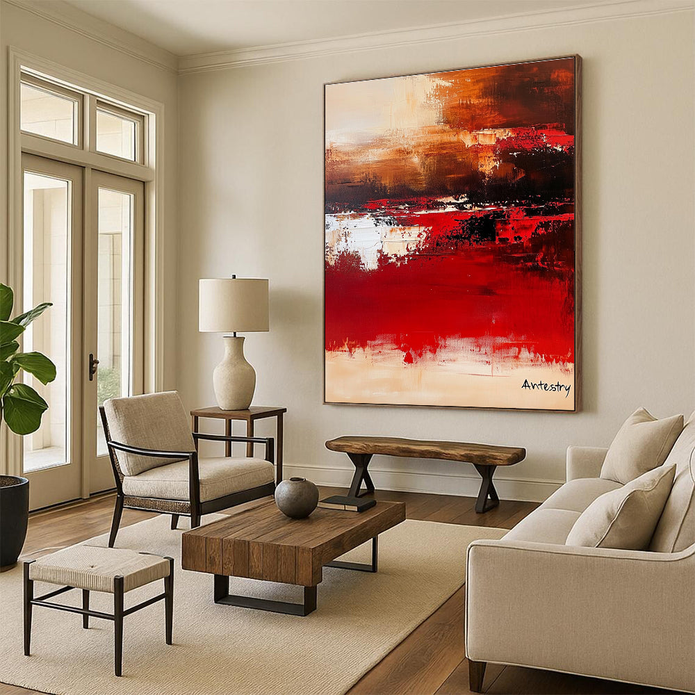 Red and Brown Abstract Landscape for Rustic - Modern Home & Cozy Wine Lounge STSC458