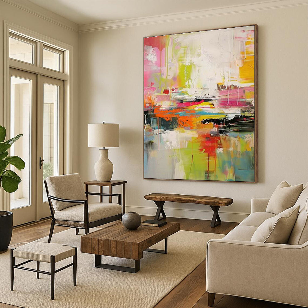 Pink - Green Abstract Painting for Bedroom & Living Room DLZ0367