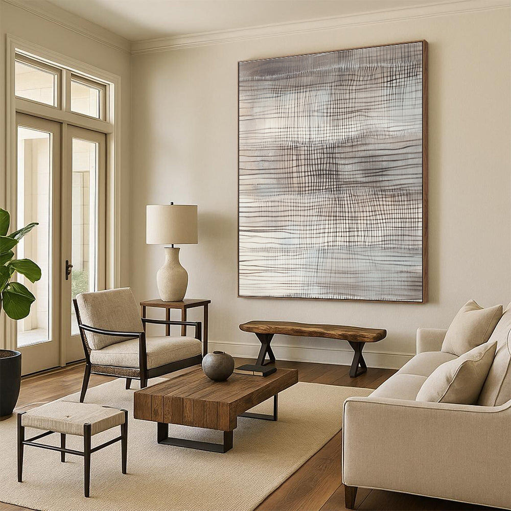 Grid - Patterned Abstract Art for Minimalist Home Office & Calm Home Reading Nook STSC1439