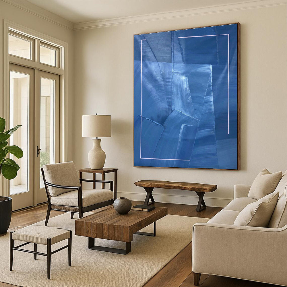 Blue and White Geometric Abstract Art for Coastal - Inspired Office & Scandinavian - Style Home DLZ0753