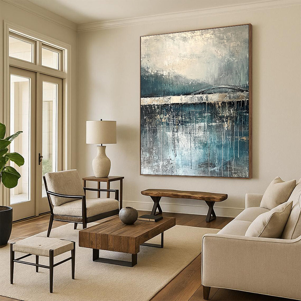 Gray and Blue Abstract Bridge for Rustic Home & Thoughtful Reading Nook STSC326