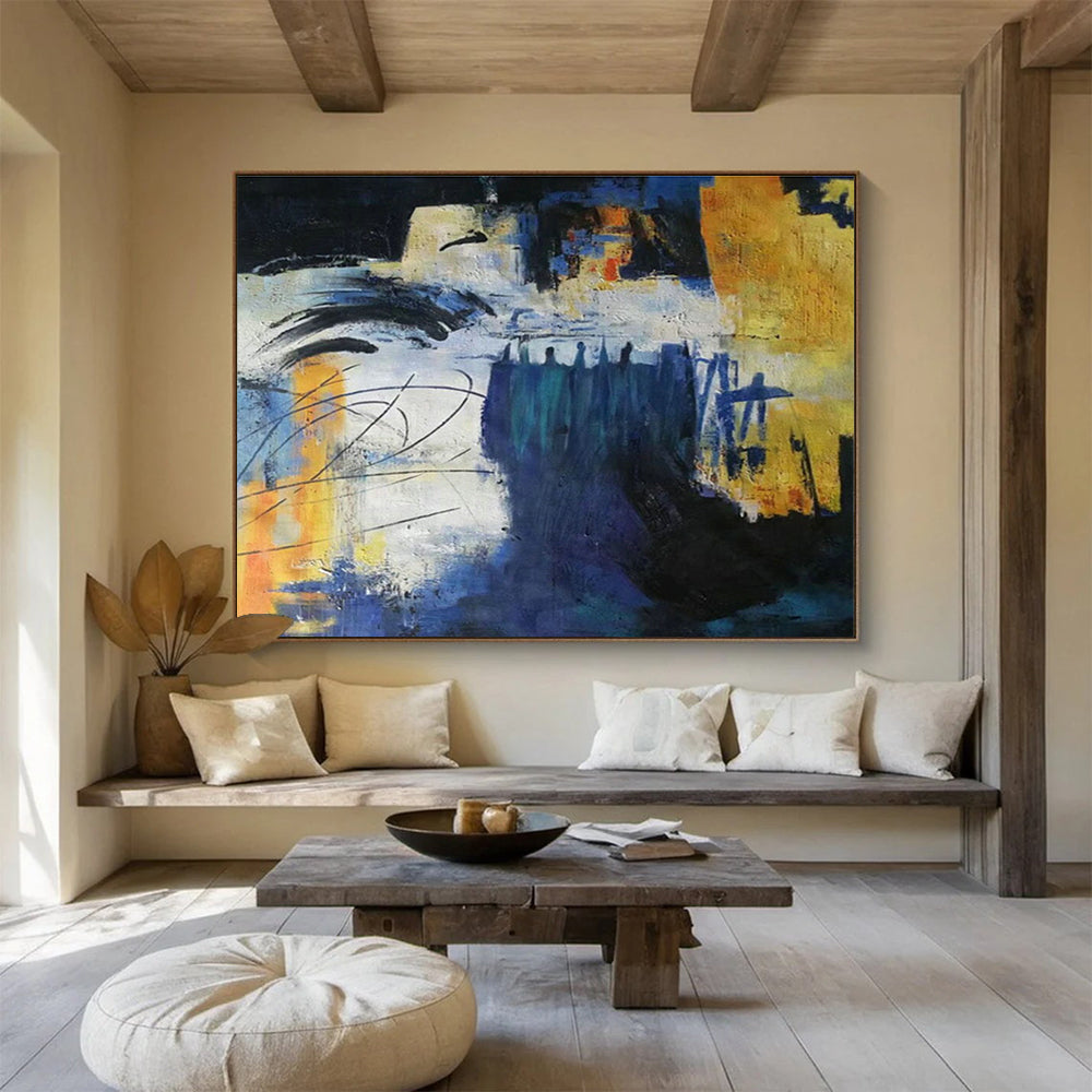Blue - Yellow Abstract Art for Industrial - Chic Café Lounge Walls DLZ3234