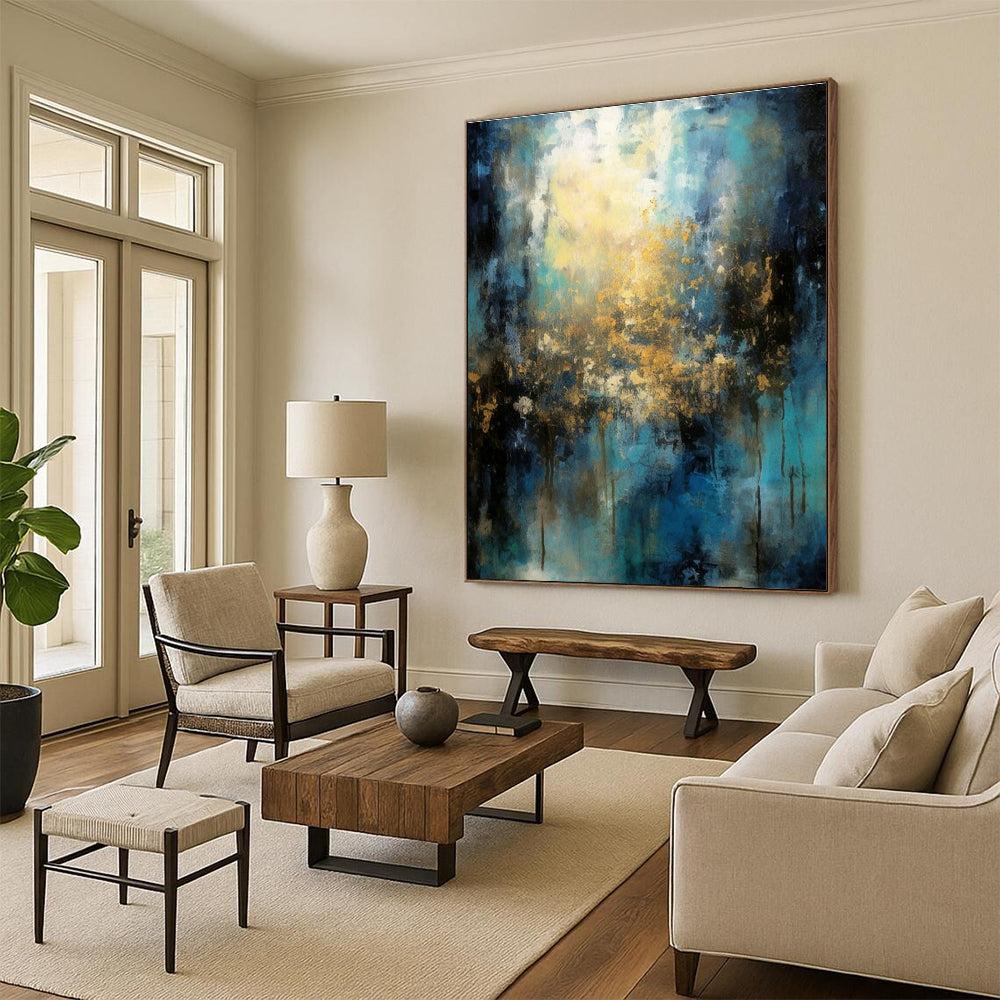 Blue and Gold Radiant Abstract Art for Art Gallery - Style Home & Upscale Event Venue DLZ0746