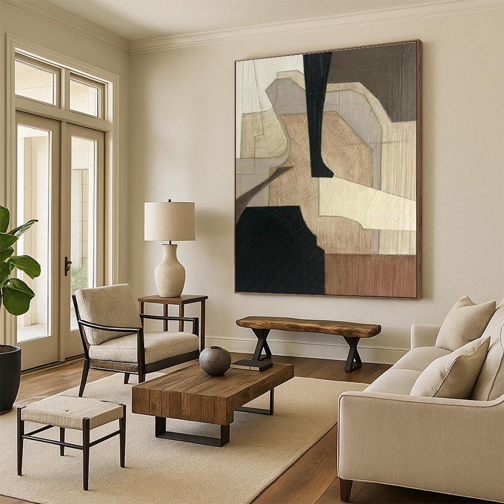 Wood - Toned Geometric Abstract Art for Rustic Restaurant & Home Study DLZ1078