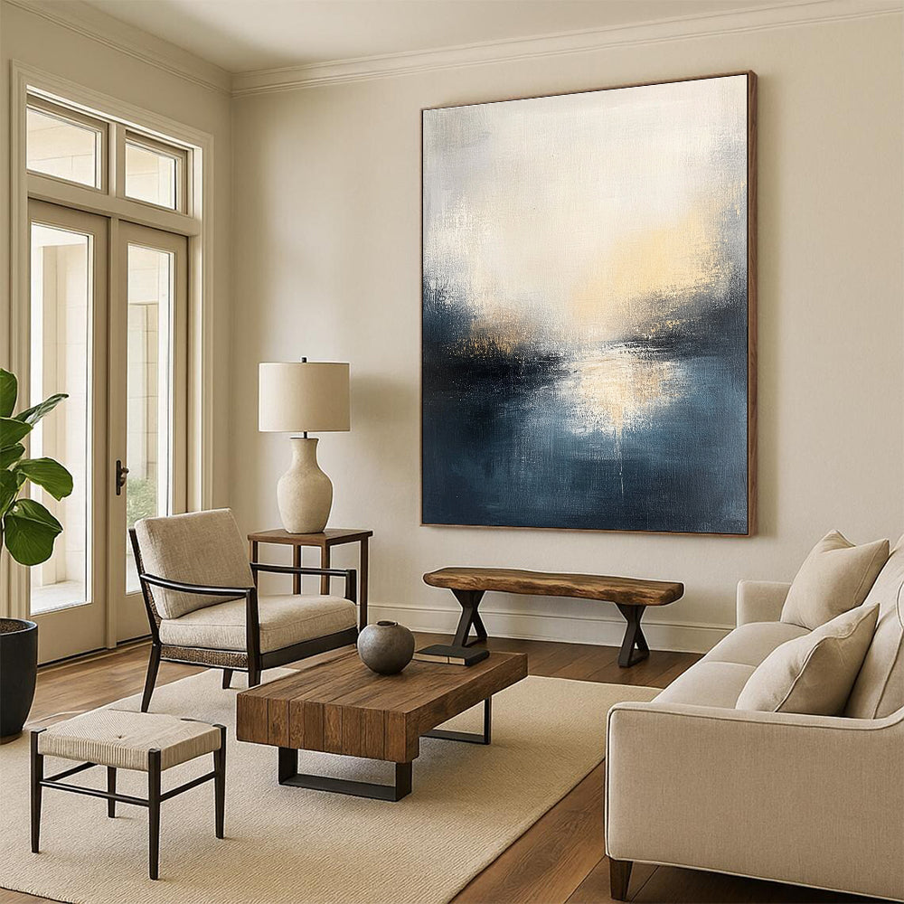 Soft - Hued Abstract Lake Sunset for Minimalist Bedroom & Art - Loving Home Lounge STSC169