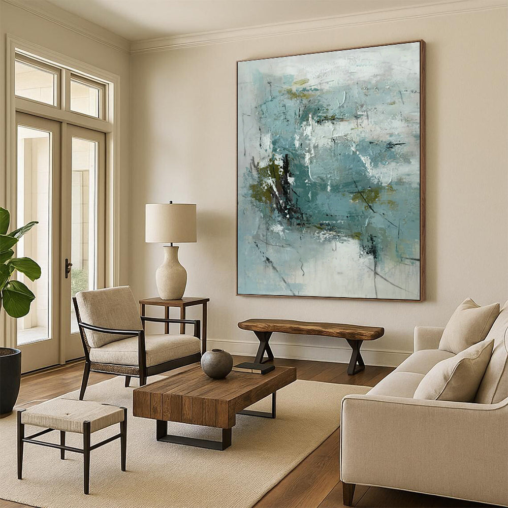 Teal - Grey Abstract Art for Living Room & Guest Bedroom DLZ0558