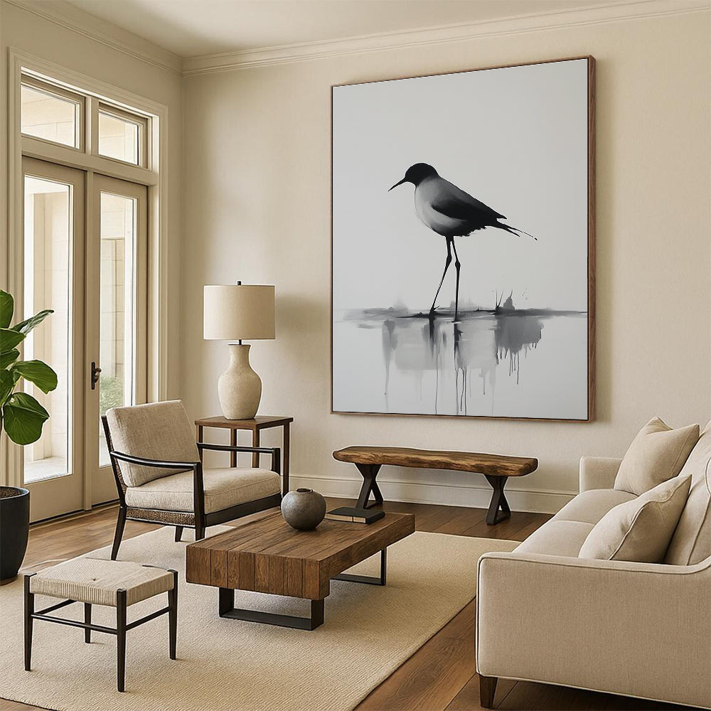 Ink Wash Bird for Zen Garden - Themed Home Office & Traditional Asian Art Gallery STSC911