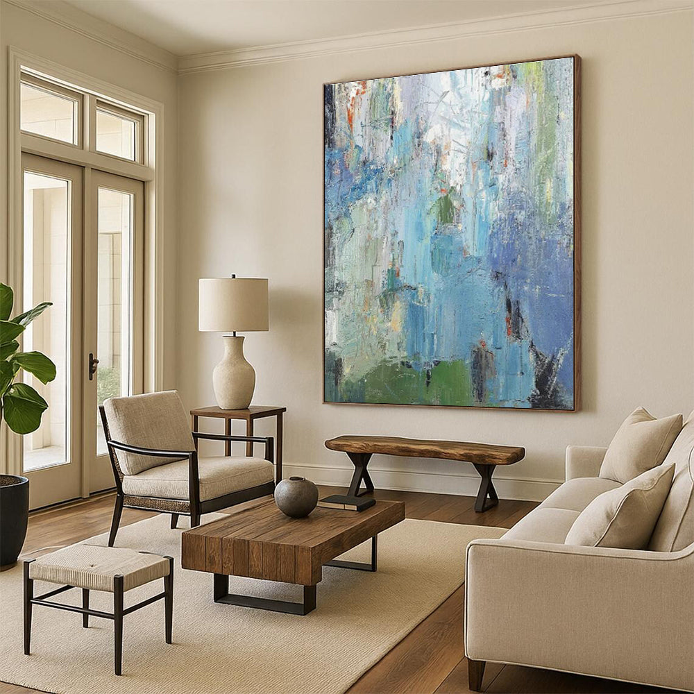 Blue - Green Abstract Art for Coastal Home Living Room Walls DLZ0270
