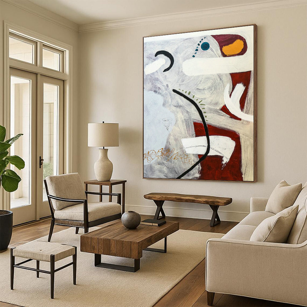Gray - White - Red Abstract Art for Modern Loft & Home Studio DLZ1115