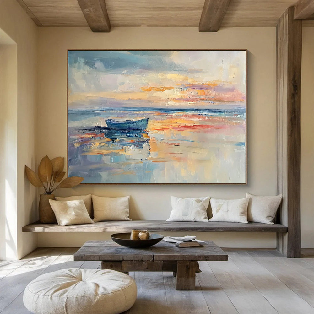 Boat on Calm Sea Art for Seaside Bed and Breakfast & Travel - Lover’s Study SC133
