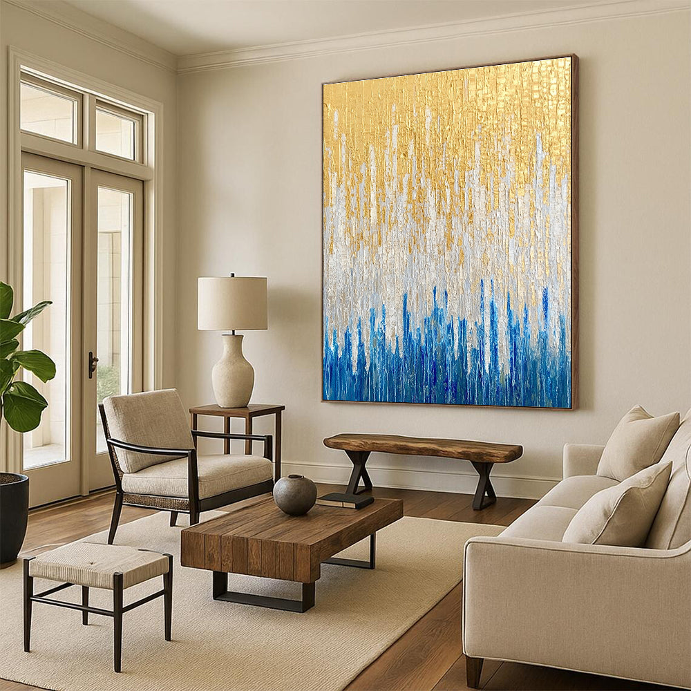 Gold and Blue Textured Abstract for High - End Boutique Lounge & Art - Inspired Spa STSC163