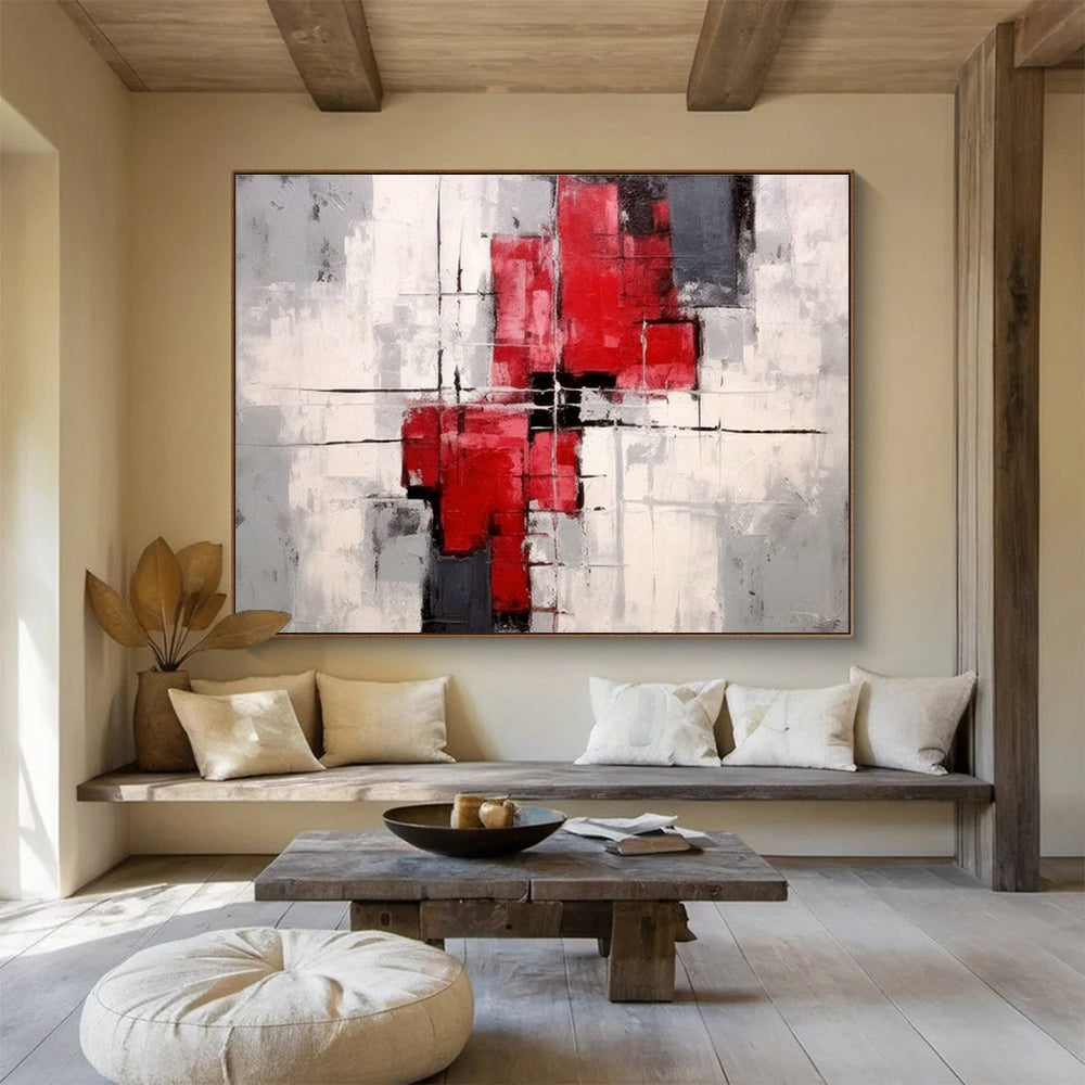 Red - Gray Geometric Abstract Art for Modern Office Reception Areas DLZ2653