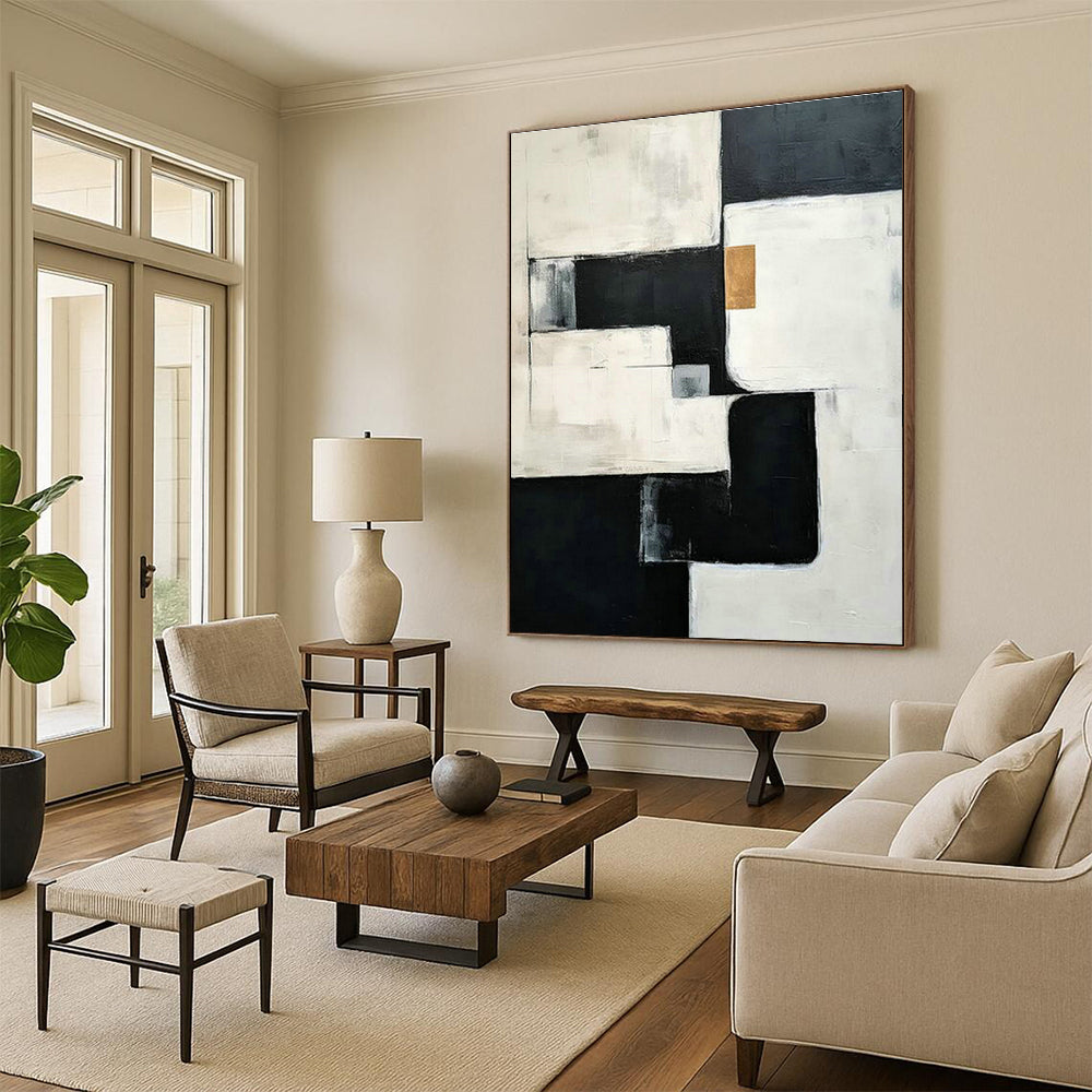 Black - White - Gold Geometric Art for High - End Retail Store Interiors DLZ0118