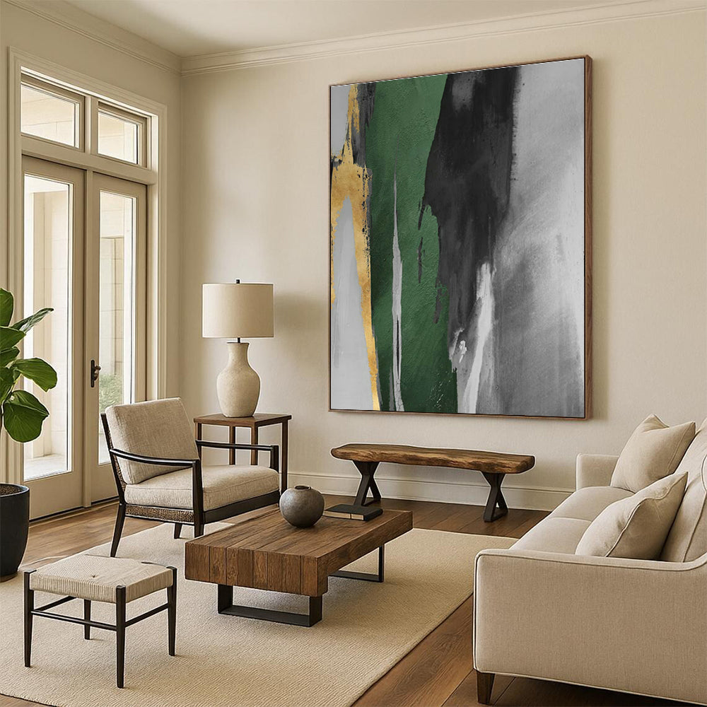 Gold, Green, and Gray Abstract Art for Office Reception & Modern Dining Room DLZ1205