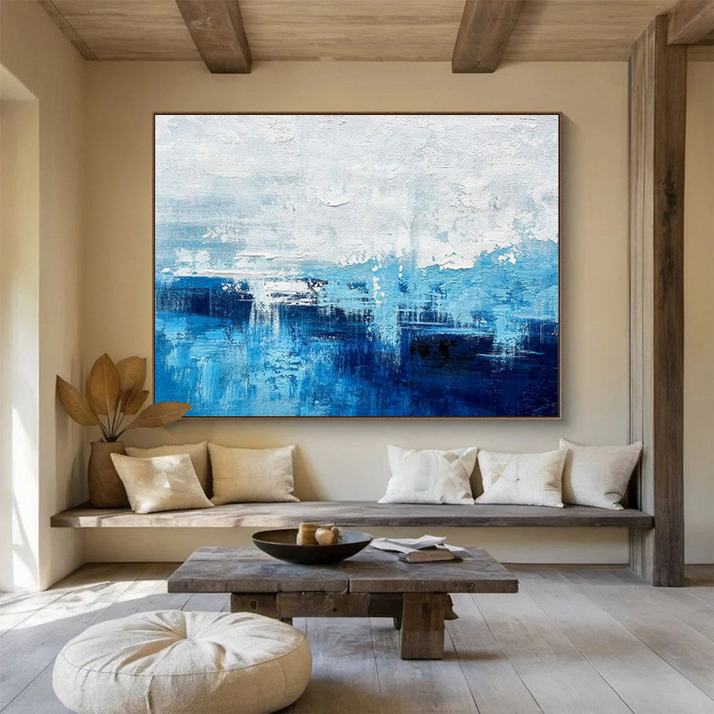 Blue - White Gradient Abstract Art for Coastal Home Bedroom Walls DLZ2659