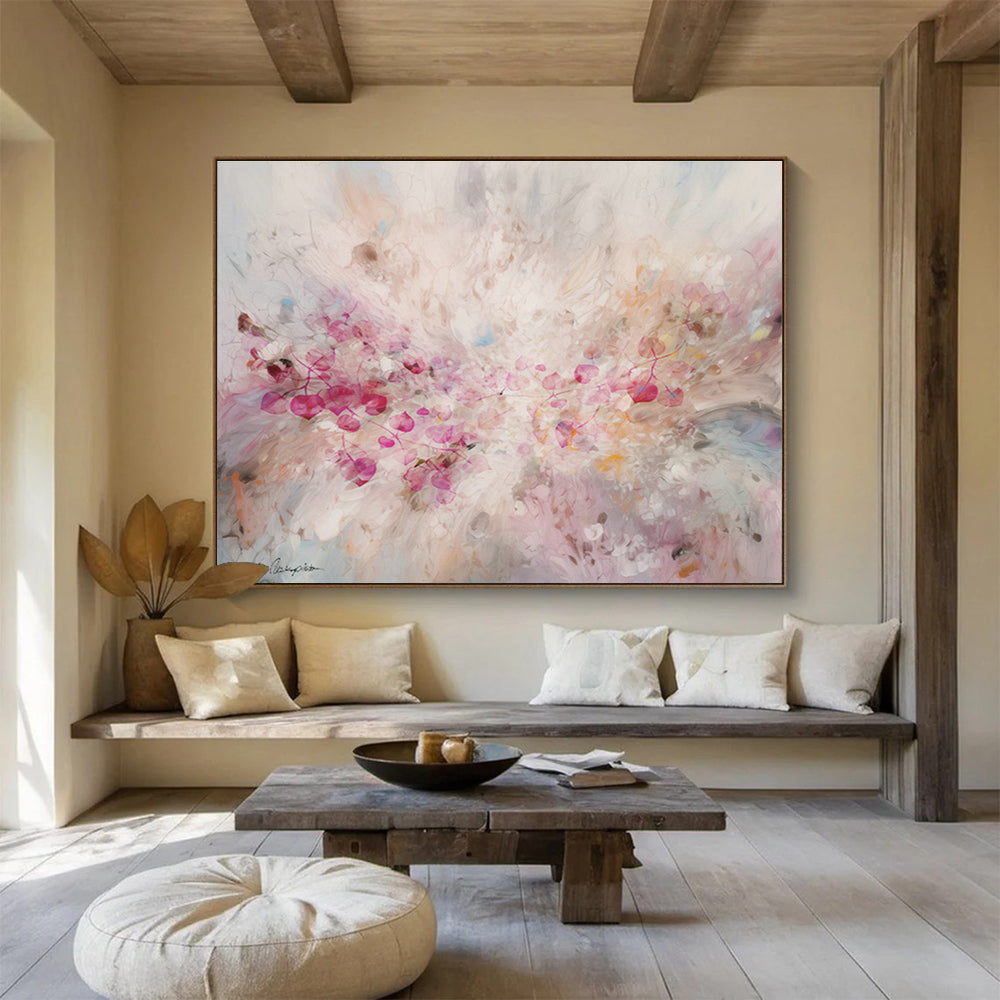 Pink Floral Abstract Art for Romantic Bedroom Decor DLZ2917