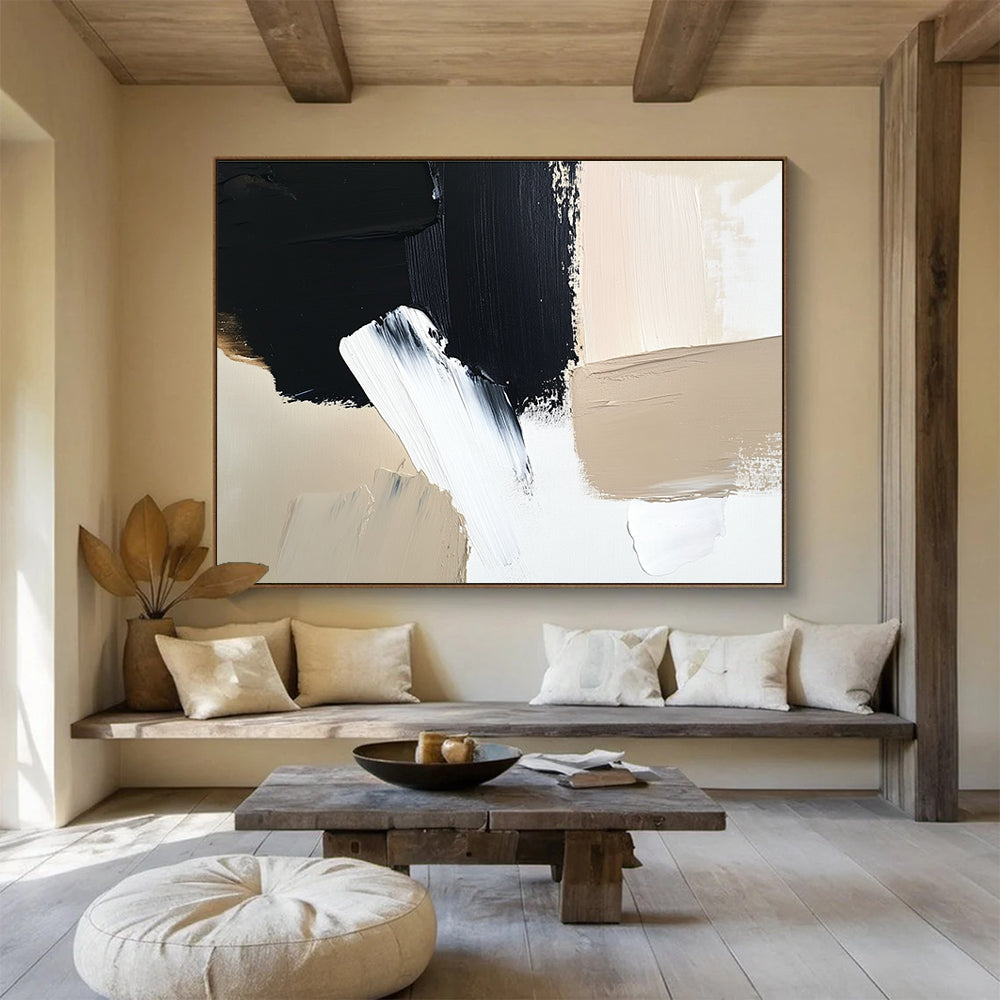 Black - White - Beige Abstract Art for Modern Café & Contemporary Home SC012
