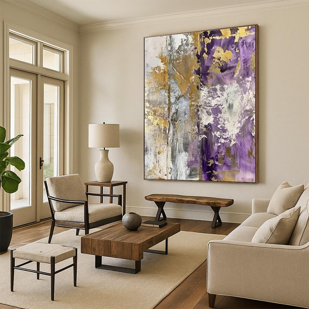 Purple - Gold - Silver Abstract Art for Luxury Hotel Lobby & Upscale Home Living Room DLZ1730