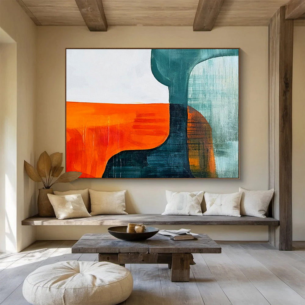 Orange - Blue Geometric Abstract Art for Modern Café Wall Decor DLZ2649