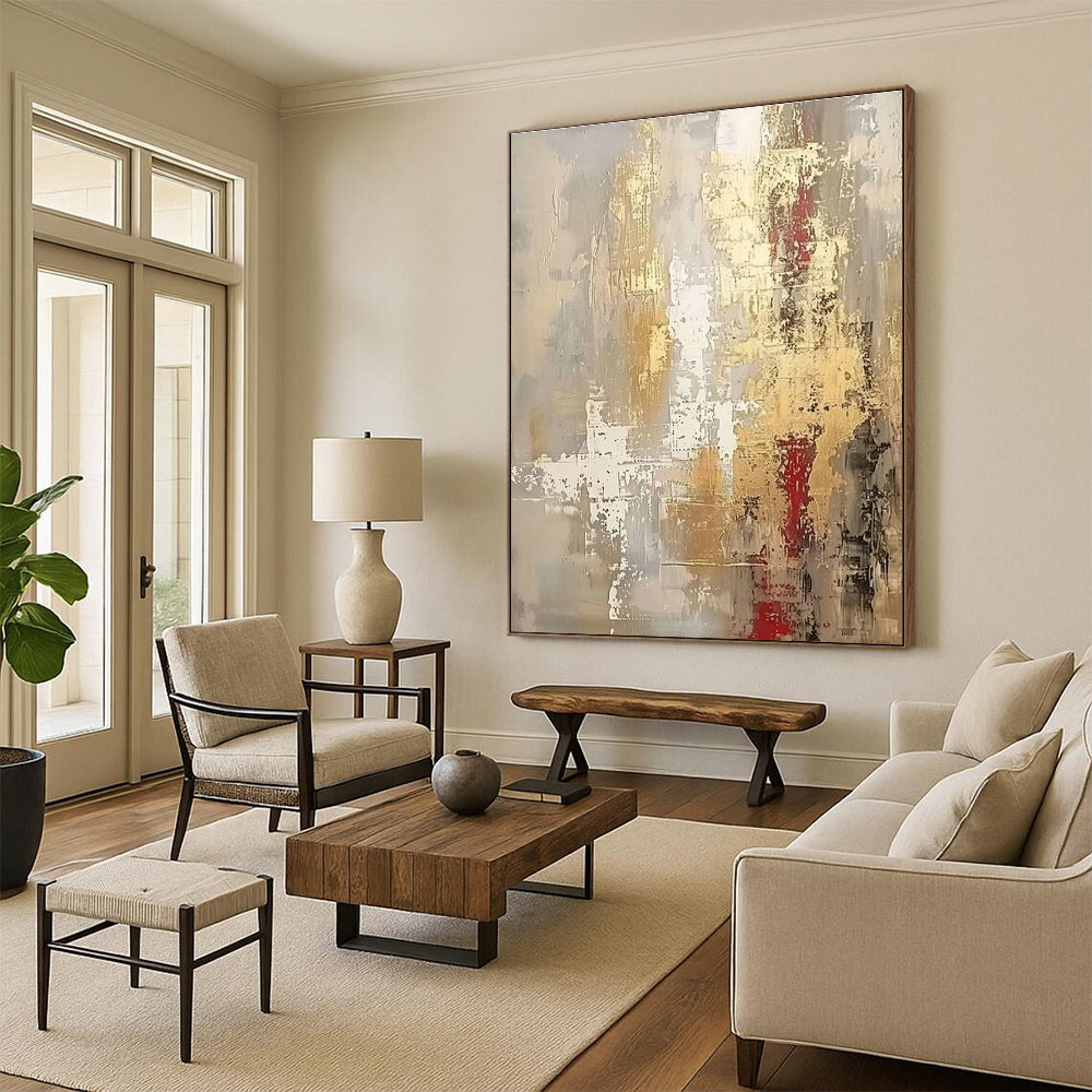 Gray - Gold - Red Abstract Art for Modern Penthouse & Sophisticated Art Salon DLZ1914