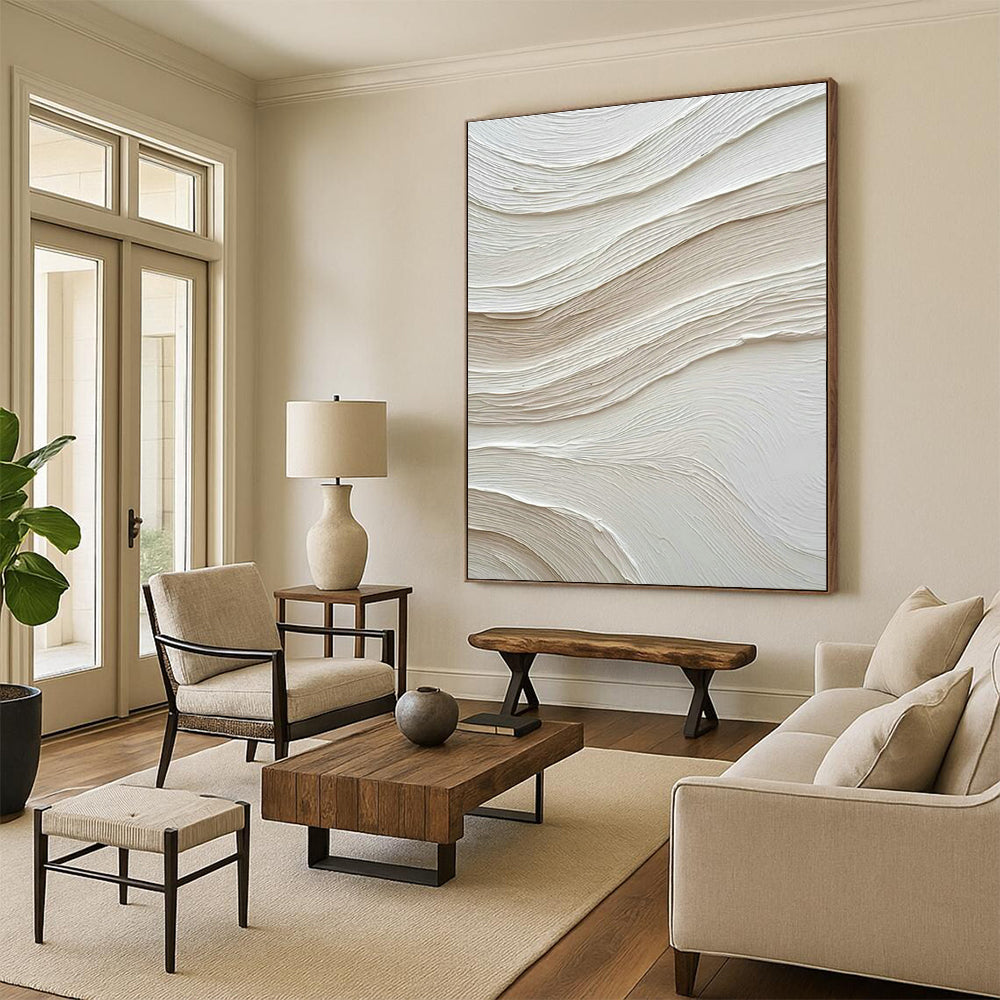 Creamy White Wave Textured Art for Coastal Bedroom & Spa Relaxation Area DLZ1031
