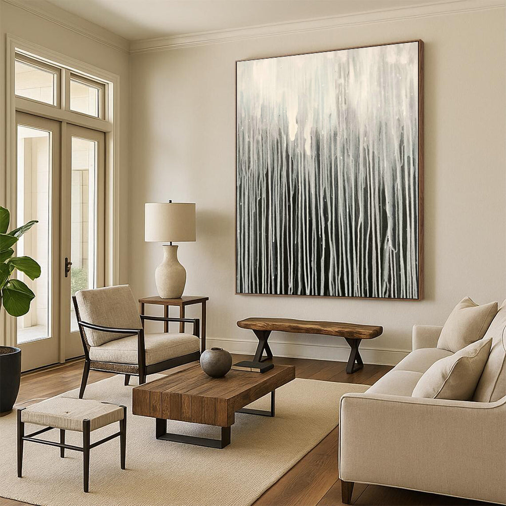 Grey - White Dripping Abstract Art for Living Room & Bedroom DLZ0480