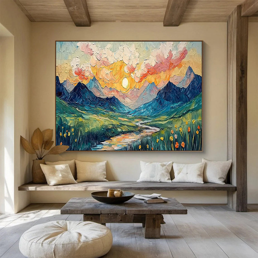Textured Mountain Landscape Art for Adventure Lodge Common Areas DLZ3240