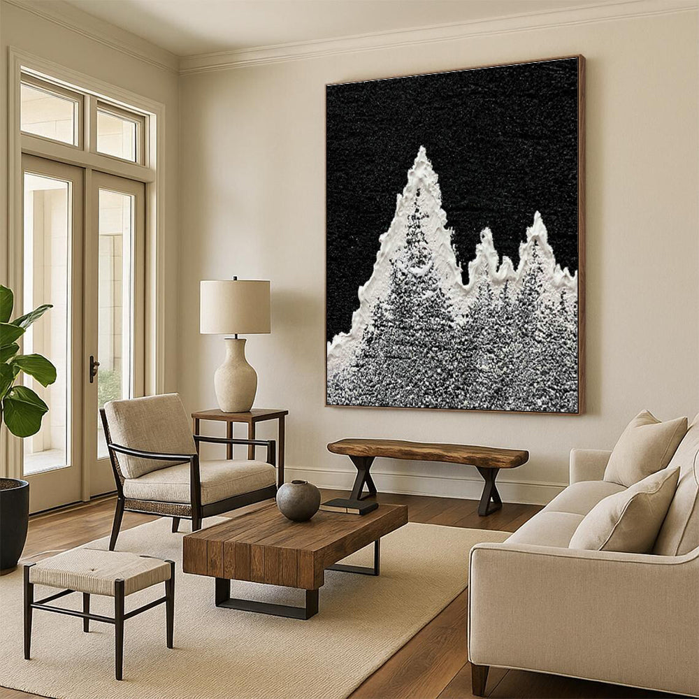 Black - White Snow Mountain Art for Minimalist Ski Lodge Common Areas DLZ0019