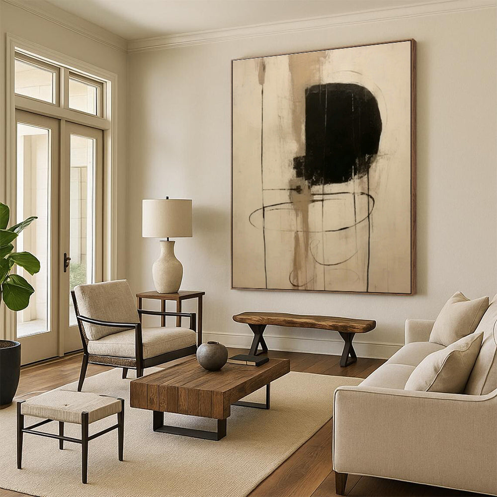 Black - Beige Abstract Art for Modern Studio Apartment Living & Monochrome Gallery DLZ0838