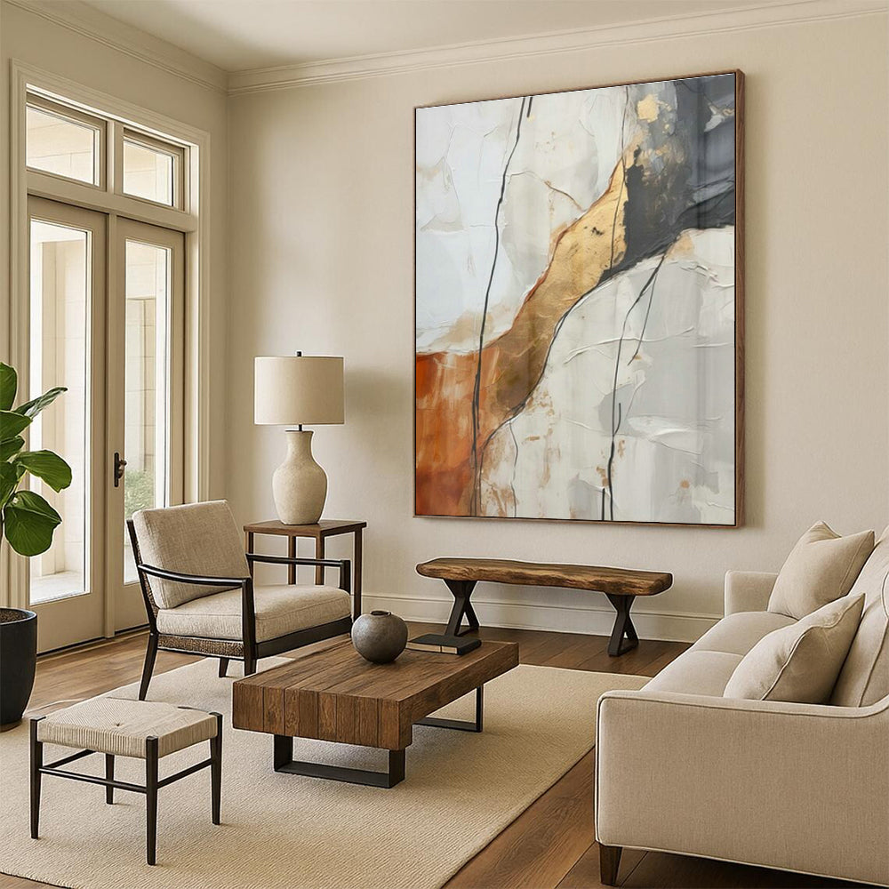 Gold - Brown Line Abstract Art for Luxury Home Library & Art - Lovers’ Lounge DLZ1945