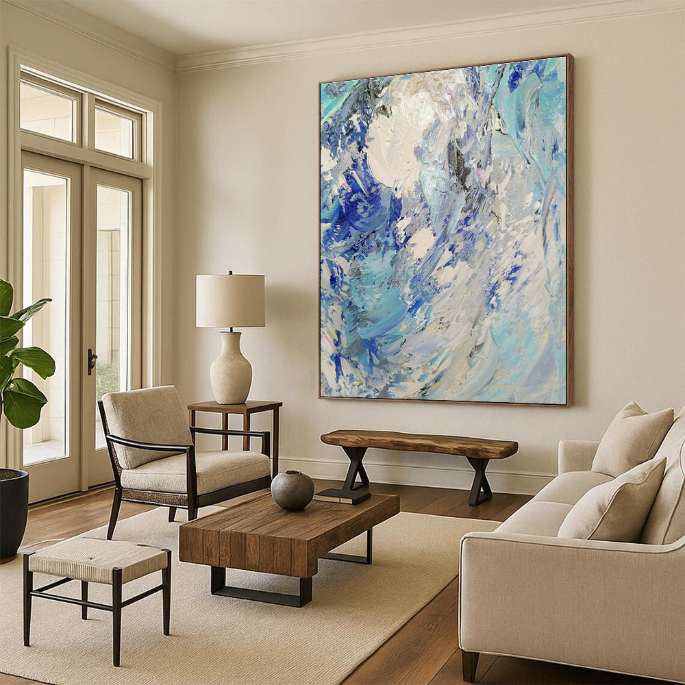Blue - White Swirl Abstract Painting for Beachfront Restaurant & Nautical - Themed Bar DLZ1295