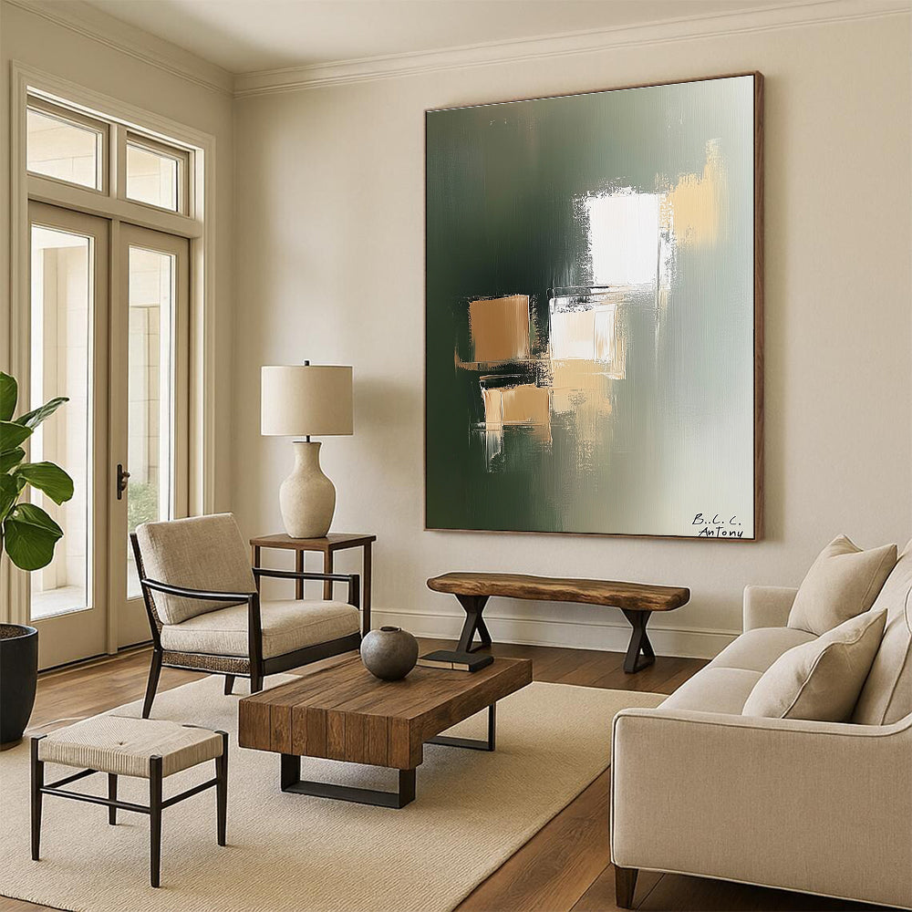 Subtle Geometric Shapes on Green for Nature - Themed Bedroom & Creative Workplace STSC212