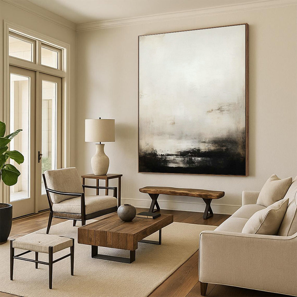 Monochrome Misty Abstract Art for Contemporary Library & Serene Meditation Space DLZ2198