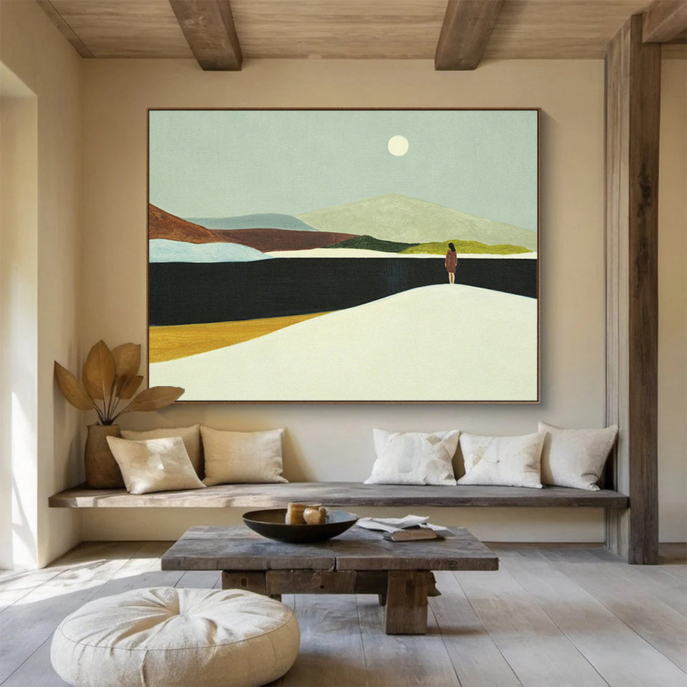 Moonlit Figure Landscape Art for Serene Bedroom Retreats DLZ3123