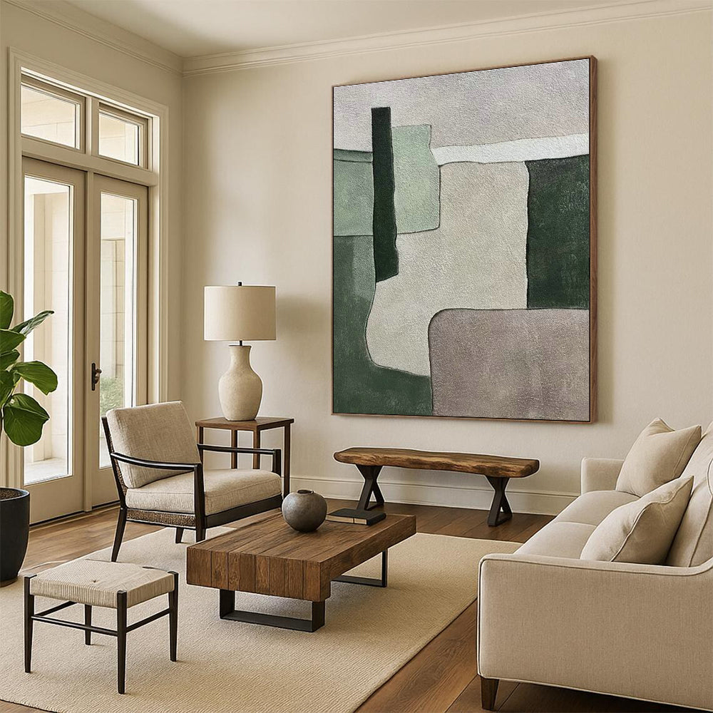 Green - Gray Geometric Abstract Art for Home Office & Minimalist Space DLZ0589