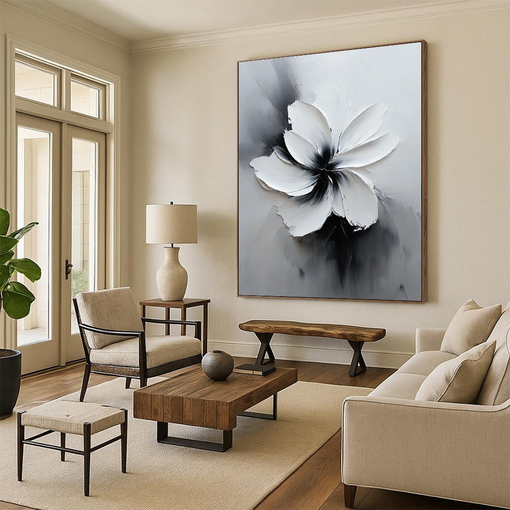 Gray and White Textured Flower for Modern Home Office & Art - Inspired Café STSC516