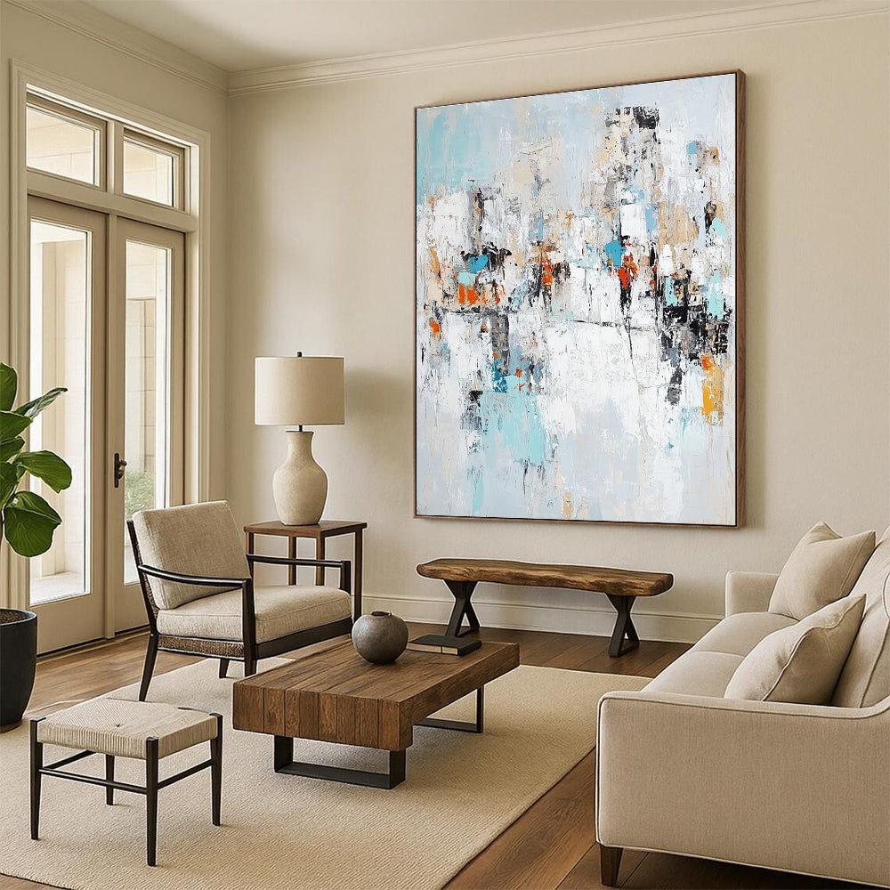 Light Blue Abstract Cityscape for Coastal - Inspired Home & Art - Centric Hotel Lobby STSC768
