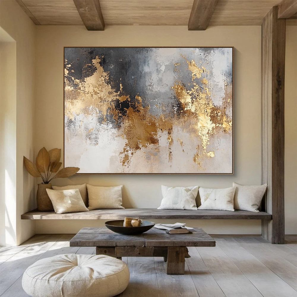 Gray - Gold Abstract Art for Luxury Hotel Lobby & Modern Office SC006