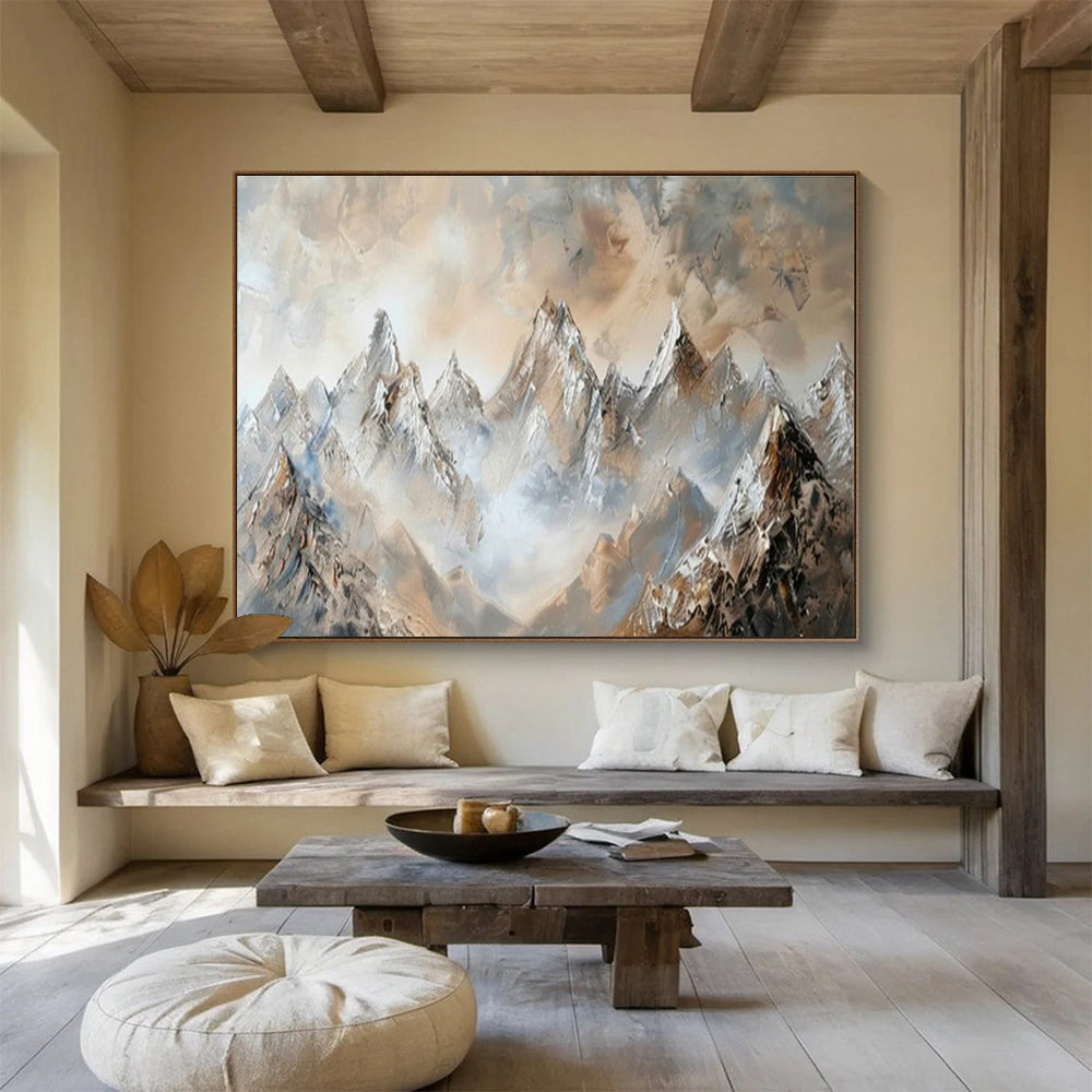 Gold Snow Mountain Landscape Art for Alpine - Inspired Living Room DLZ2850